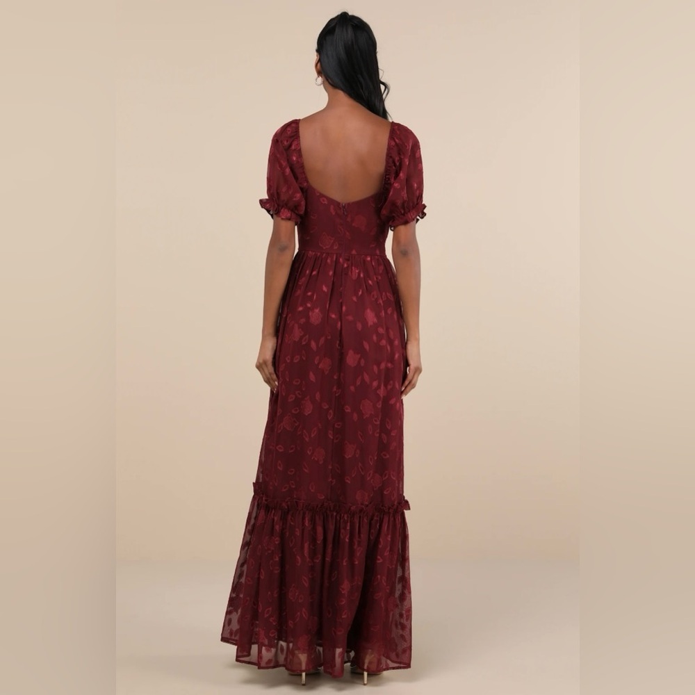 Phenomenal Sweetness Burgundy Floral Burnout Bustier Maxi Dress - Picture 4 of 11
